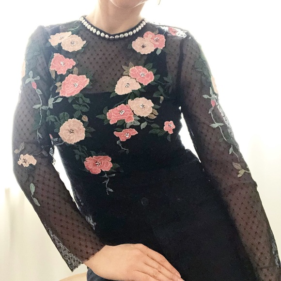 TOPSHOP Women's Floral Lace Top US 2 - Picture 2 of 8